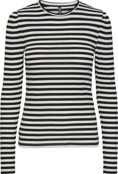 Pieces T-shirt Pcruka Ls Puff Top Noos 17133701 Cloud Dancer/black Dames Maat - XS