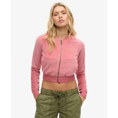 Dames geborduurd velvet zip sweatshirt Superdry