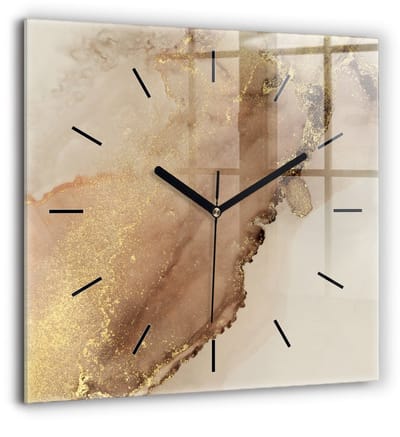 Wallfluent Wandklok - Beige moderne kunst Klok als Muurdecoratie - 60 cm x 60 cm - Bruin Wandklok - Zwarte Handen - Wandklok Zonder Cijfers - Wandklok voor in de Keuken - Vierkante Glas Klok - Minimalistisch Wandklok - Decoratieve Wandklok