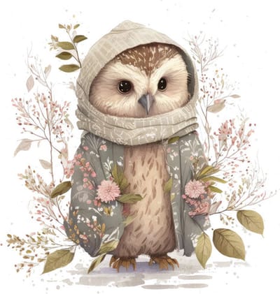 Poster uil met bloemen-posters-A4 formaat-watercolours spring-winter animals-dieren-kinderkamer accessoires-babykamer accessoires