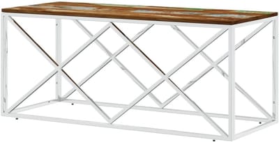 vidaXL Salontafel roestvrij staal en massief hergebruikt hout, bijzettafel, woonkamertafel, middentafel, banktafel, bank tafel, accenttafel