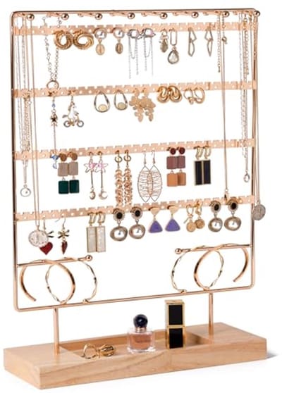 Earring Holder Organizer met 6 Lagen en Houten Tray - Sieraden Stand voor Dames en Meisjes
