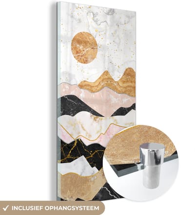MuchoWow® Glasschilderij 20x40 cm - Schilderij acrylglas - Marmer - Goud - Pastel - Foto op glas - Schilderijen