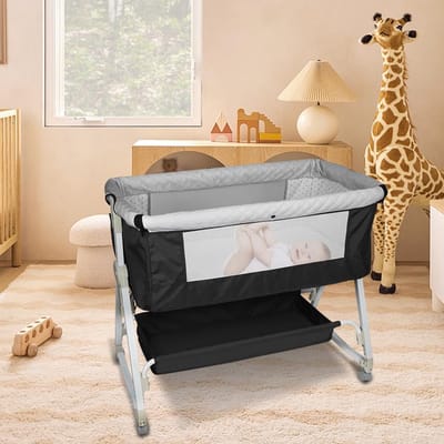3-in-1 Bijzetbed en Co-sleeper voor Baby - Hoogte Verstelbaar Reisbed met Zacht en Wasbaar Mattres