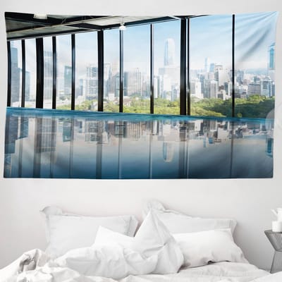 ABAKUHAUS Modern Wandtapijt, Stadsgezicht van New York, 230 x 140 cm, Hemelsblauw en Groen
