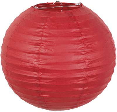 Papieren lampion rood met draadstalen frame (25 cm)