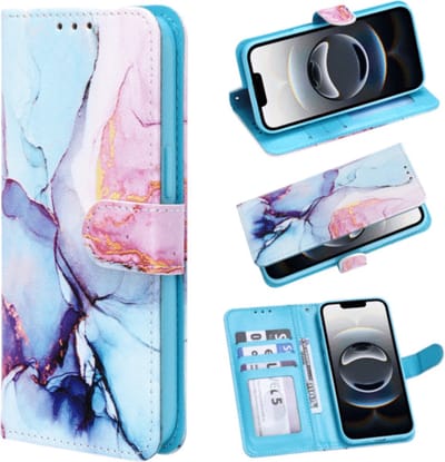Casemania - Bookcase - iPhone 17 - Marmer Roze Blauw