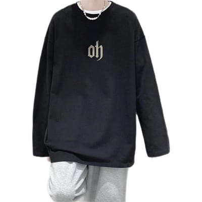 T-shirt à manches longues pour garçons, nouvelle chemise à manches courtes en pur coton de style américain, haut décontracté à la mode pour étudiants XXXL black