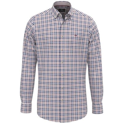 Fynch-Hatton Overhemd Washed Oxford Check Peach-Navy / male