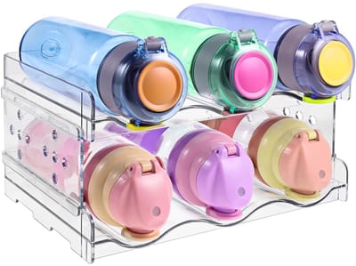 Flessenhouder, kast, flessenopslag, stapelbaar voor koelkast/keuken, opbergkast, wijn/fles, flessenorganizer, 2-pack, elk rek heeft 3 containers
