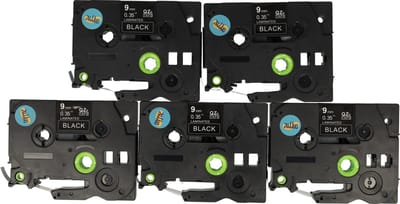 Dappaz - 5 stuks Compatible Brother Labeltape TZe-325 / Qze-325 - Wit op Zwart - 9 mm x 8 m - tze325 - Geschikt voor de Brother P-touch labelprinters