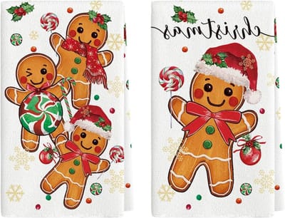 Ronte - Kerst Keukendoeken 40x60cm - Theedoeken met Peperkoek Motieven - Zachte Katoen Kersthandoeken voor Kerstdecoratie Binnen
