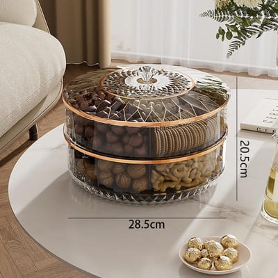 Draaibare opbergdoos met compartimenten, lichte luxe woonkamer display, droog fruit schaal, snack opbergdoos