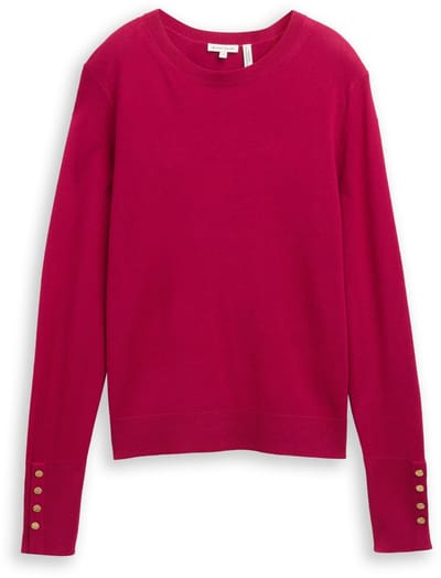 Tom Tailor - Gebreide trui met knoopdetails - Maat XXL - dark pink