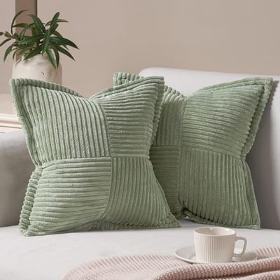 Famanu - Set van 2 kussenslopen, 45 x 45 cm, groen, corduroy, kussenslopen, bankkussens, sierkussens, kinderkussens voor slaapkamer en woonkamer