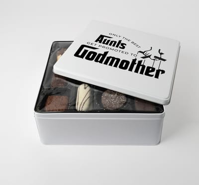 Blikken doos - GROTE - Koekendoos - GRATIS 750g VULLING - AUNTS TO GODMOTHER - Meter vragen - wil je mijn meter zijn - Meter worden - Geschenkset - Keuken cadeau - Voor meter