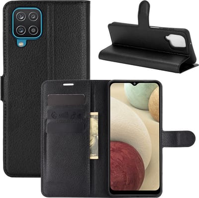 MobyDefend Hoesje - Geschikt voor Samsung Galaxy A12 / M12 - Kunstleren Wallet Book Case (Sluiting Voorkant) - Zwart