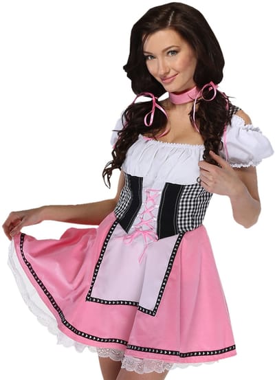 Zebra & Friends Tiroler Dirndl Lina - maat XS - Luxe Oktoberfest jurkje roze - Dirndl met choker en onderrok met kant - maat XS - Bavarian dress voor dames - Carnaval en themafeesten - Zebra & Friends Tyrolerjurkje
