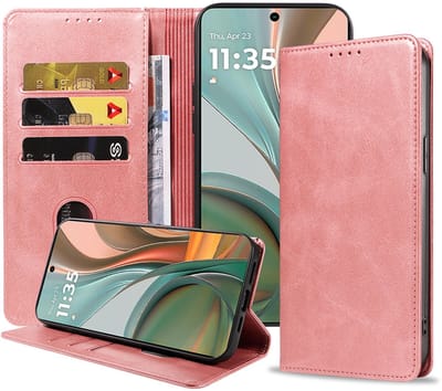 Geschikt voor Motorola Moto G75 Telefoonhoesje Kunstleer met Magnetische sluiting en Pasjeshouder Bookcase met Klepje - Walletcase with Cardslot - Rosé Goud - Smartphonica geschikt voor Motorola Moto G75
