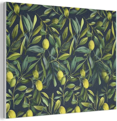 Akoestisch wandpaneel 40x30 cm - Vilt schilderij Citroenen - Bladeren - Natuurlijk - Akoestische panelen - Geluidsdempende wanddecoratie - Geluidsisolatie woonkamer - Muurdecoratie geluidspanelen