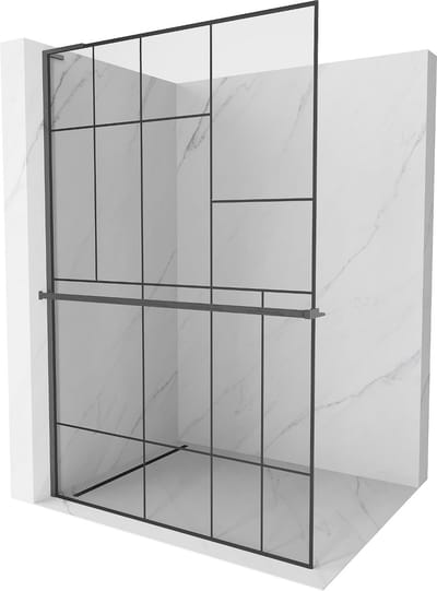Mexen Kioto+ L douchewand met plank Walk-in 70 x 200 , zwart patroon, geborsteld gun gray - 800-070-123-66-78