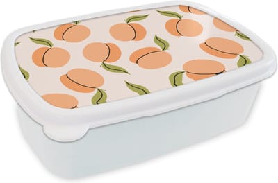 Broodtrommel Wit - Lunchbox - Brooddoos - Fruit - Abrikoos - Zomer - Patronen - 18x12x6 cm - Volwassenen