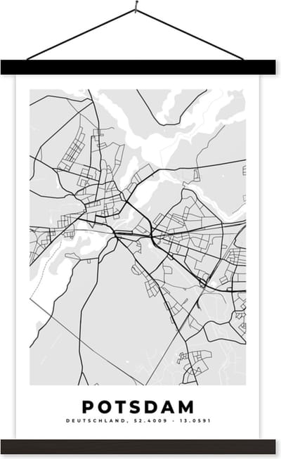 Posterhanger incl. Poster 40x60 cm - Schoolplaat - Potsdam - Kaart - Stadskaart - Plattegrond - Duitsland - Textielposter - Zwarte latten - Stadskaart