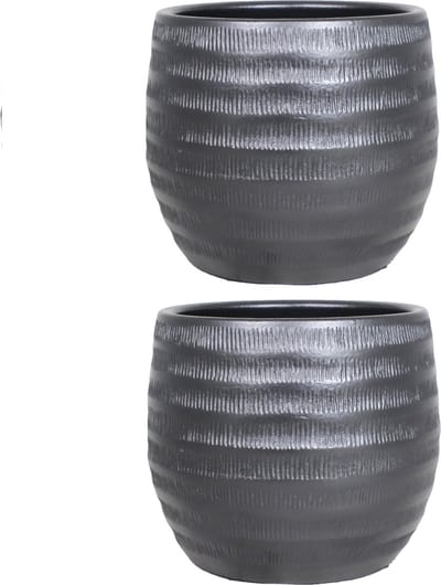Floran Plantenpot - 2x - zwart - mat - keramiek - 14 x 11 cm - plantenpotten binnen