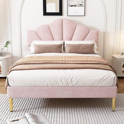 Gestoffeerd Tweepersoonsbed 140x190 cm - Incl. Lattenbodem - Zacht Roze Stof