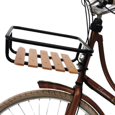 Voorfietsbagagedrager met mand - Fietsmand vooraan - Boodschappen vervoeren - Stabiele stalen constructie - 41x34 cm draagvlak - Beige rotanlook