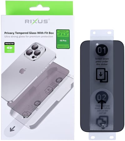 Rixus Privacy Tempered Glass With Fit Box For Apple iPhone 16 Pro
