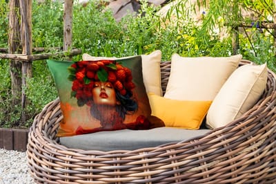 Buitenkussens - Tuin - Vrouw - Frambozen - Bladeren - 50x30 cm