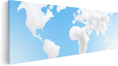 Artaza Canvas Schilderij Wereldkaart - 120x40 cm - Groot - Wanddecoratie Wolken - Muurdecoratie Woonkamer - Decoratie Landkaart