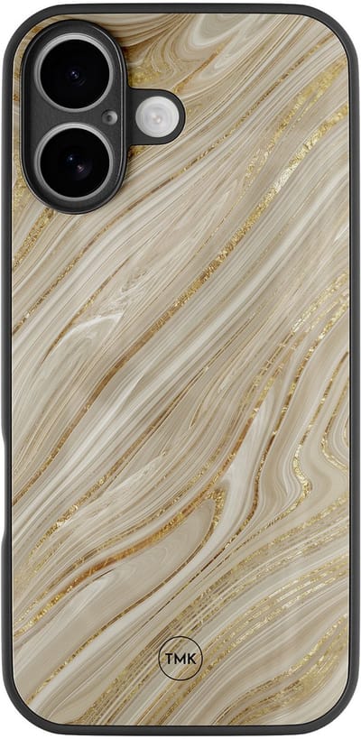 Hoesje geschikt voor Apple iPhone 16 - Golden marble - Goud - TPU luxe case (glossy toplaag) - Marmer - Hardcase backcover zwart