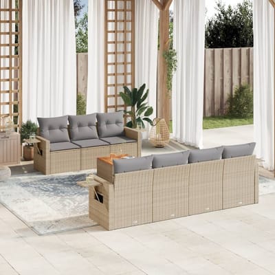 vidaXL - 8-delige - Loungeset - met - kussens - poly - rattan - beige