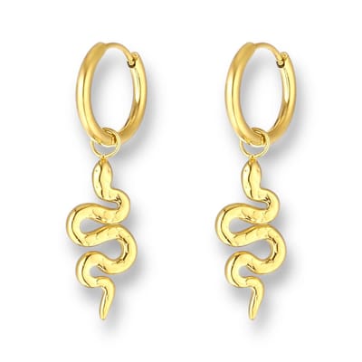 Gouden oorbellen met slangen hanger Yehwang - Dames oorbellen - Gouden oorbellen - Stainless Steel (verkleurt niet!) - Waterproof earrings - Nikkel vrij - Kerst cadeau - Sinterklaas cadeau - Moederdag - Valentijn
