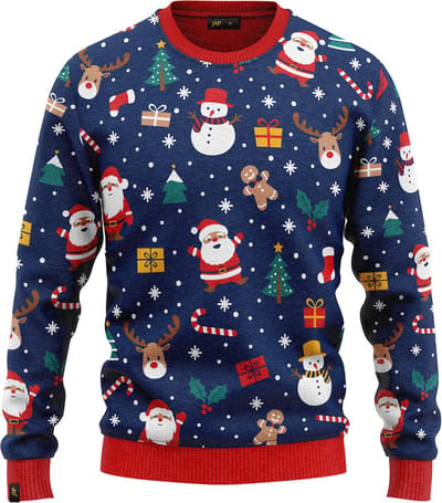 JAP Christmas Kersttrui (maat 5XL) - 100% Gerecycled - Kriebelt niet - Kerstcadeau volwassenen - Foute Kersttrui dames en heren XXXXXL - Christmas tale - Donker blauw