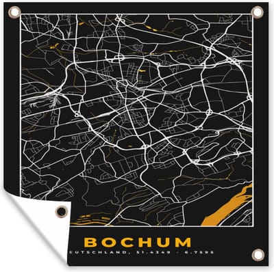 Tuin poster Bochum - Stadskaart - Plattegrond - Kaart - Goud - Duitsland - 200x200 cm - Tuindoek