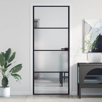 vidaXL - Binnendeur - smal - 83x201,5 - cm - gehard - glas - en - aluminium - zwart