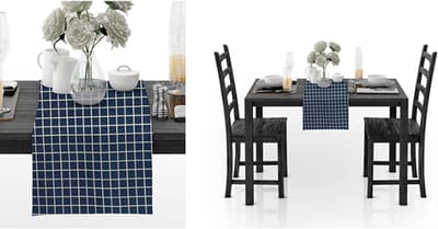 Katoenen Tafelloper - Tafelkleed Runner - Tafeldecoratie - Roosterpatroon - 30x260 cm - Donkerblauw