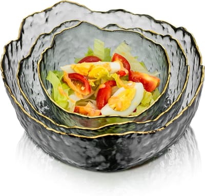 Serveerschalen van glas, set van 3 stapelbare slakommen, rookgrijs, diepe schaal voor soep, fruitdessert, pasta, curry, popcorn, granen, kostuum voor het mengen van feestrestauratie