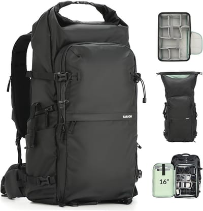 Professionele camerarugzak 35L met rolltop voor outdoor fotografie en 16 inch laptop