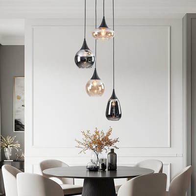 LumenXL Hanglamp 4-lichts zwart - amber - smoke glas - Loïs