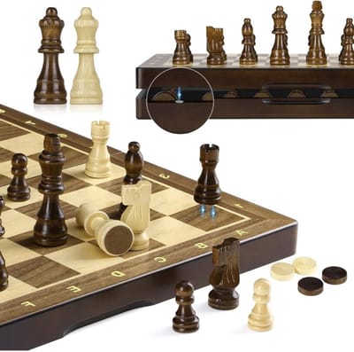 MIRA® Magnetisch Schaakbord - Schaakspel met schaakstukken - Reis Schaakset - Bruin - 38cm x 38cm x1cm
