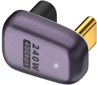 USB-C Haakse Hoek Adapter met LED - 40Gbps - 240W PD - 8K Audio - Aluminium - Female naar Male - voor Laptop en Tablet - type 4- grijs