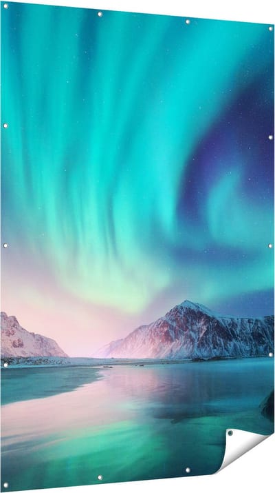 Gards Tuinposter Groene Noorderlicht in Noorwegen - 120x180 cm - Tuindoek - Tuindecoratie - Wanddecoratie buiten - Tuinschilderij