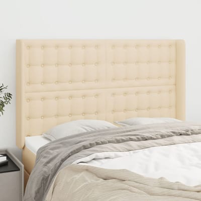 vidaXL - Hoofdbord - met - randen - 147x16x118/128 - cm - stof - crèmekleurig