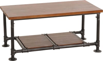 Salontafel MCW-N27, woonkamer tafel bank tafel bijzettafel, industrieel massief hout metaal 48x100x50cm ~ bruin