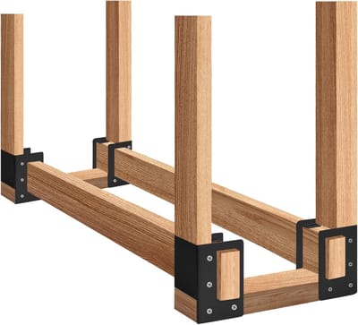 Brandhout Rek Beugels - Hout Opslag Houder - Buiten Haard - Verstelbaar Staal - 4 Pack - Zwart