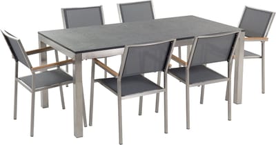 GROSSETO - Tuinset met 6 stoelen- Grijs/Zwart - Grafietgrijs